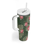 Hawaii Tumbler With Handle Green Polynesian Monstera Patterns - Polynesian Pride