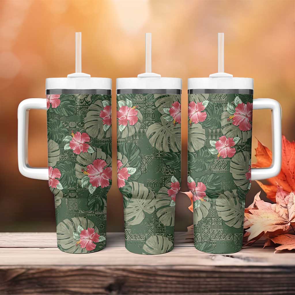 Hawaii Tumbler With Handle Green Polynesian Monstera Patterns - Polynesian Pride