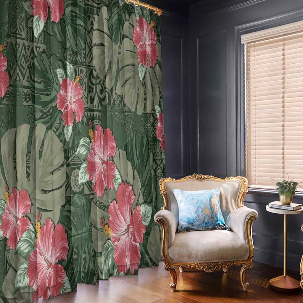 Hawaii Window Curtain Green Polynesian Monstera Patterns DT05 - Polynesian Pride