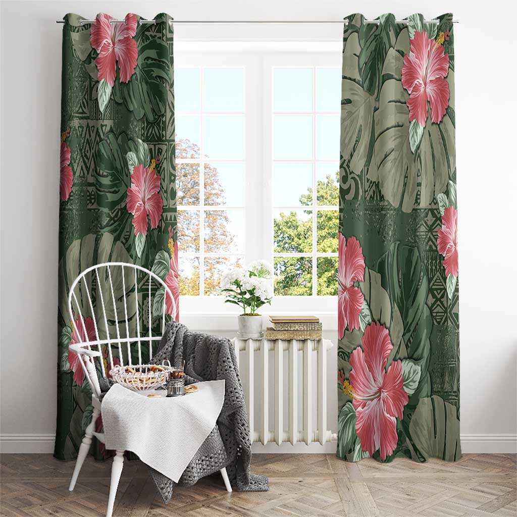 Hawaii Window Curtain Green Polynesian Monstera Patterns DT05 - Polynesian Pride