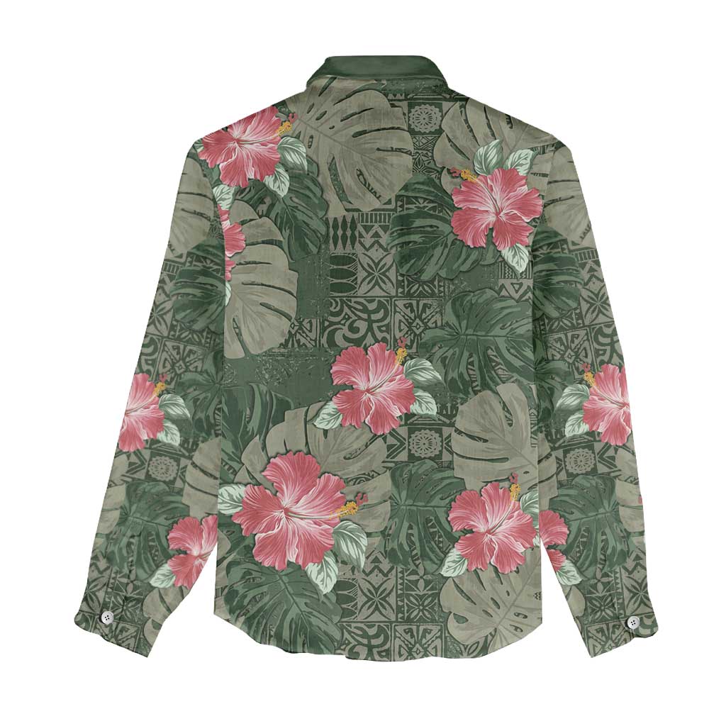Hawaii Women Casual Shirt Green Polynesian Monstera Patterns - Polynesian Pride