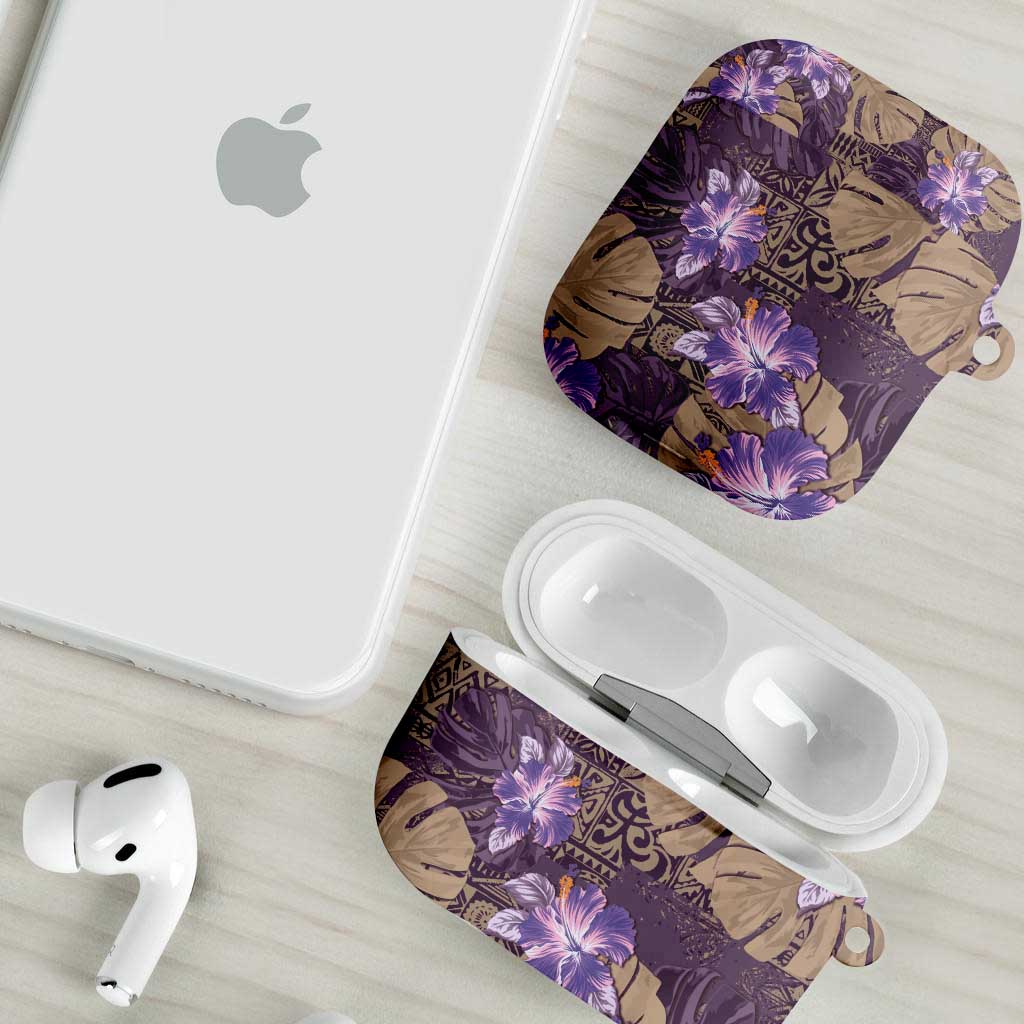 Hawaii AirPods Case Purple Polynesian Monstera Patterns - Polynesian Pride