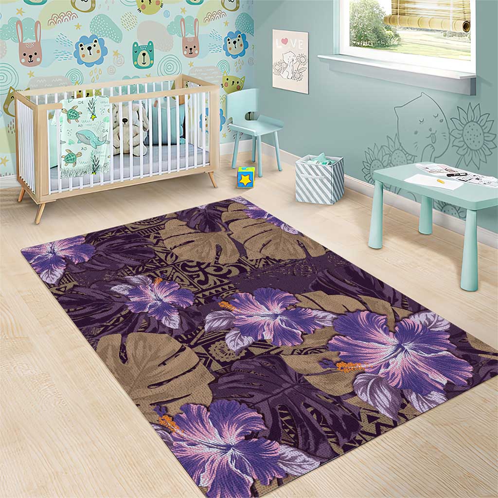 Hawaii Area Rug Purple Polynesian Monstera Patterns - Polynesian Pride