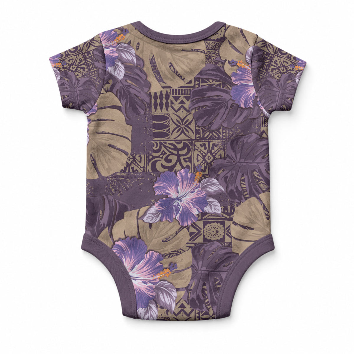 Hawaii Baby Onesie Purple Polynesian Monstera Patterns