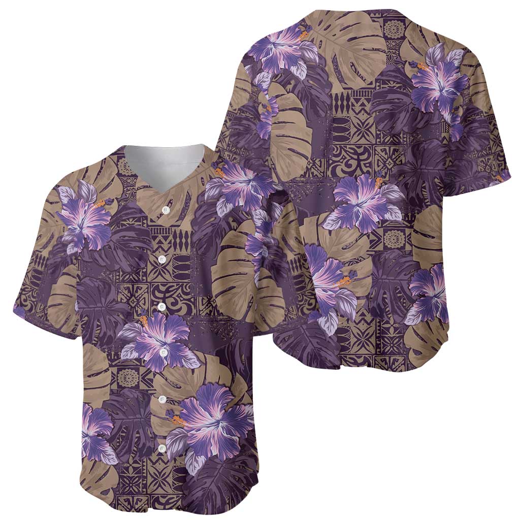 Hawaii Baseball Jersey Purple Polynesian Monstera Patterns - Polynesian Pride