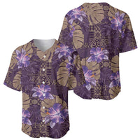Hawaii Baseball Jersey Purple Polynesian Monstera Patterns - Polynesian Pride