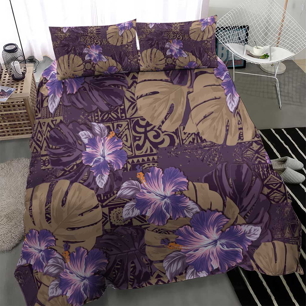 Hawaii Bedding Set Purple Polynesian Monstera Patterns - Polynesian Pride
