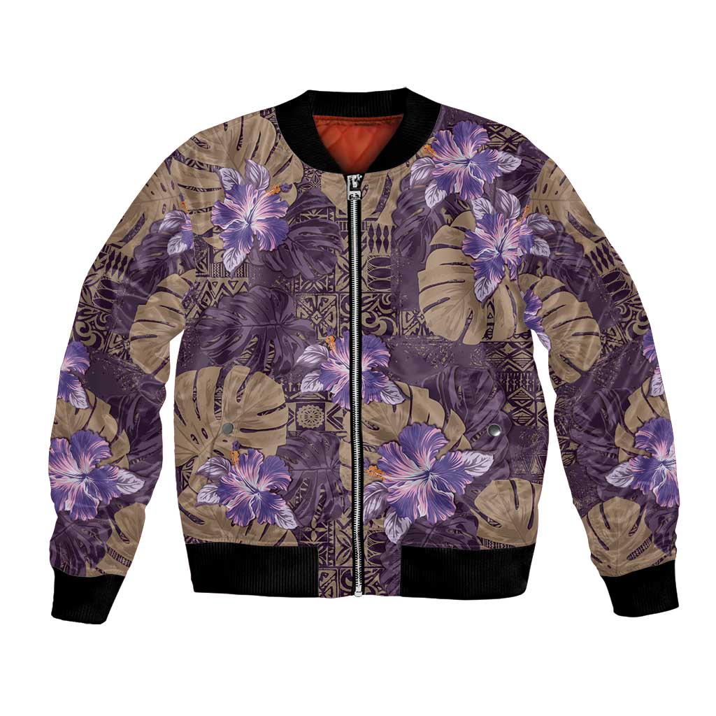 Hawaii Bomber Jacket Purple Polynesian Monstera Patterns DT05 Unisex Purple - Polynesian Pride