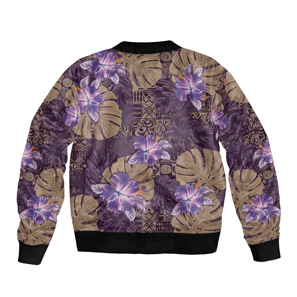 Hawaii Bomber Jacket Purple Polynesian Monstera Patterns DT05 - Polynesian Pride