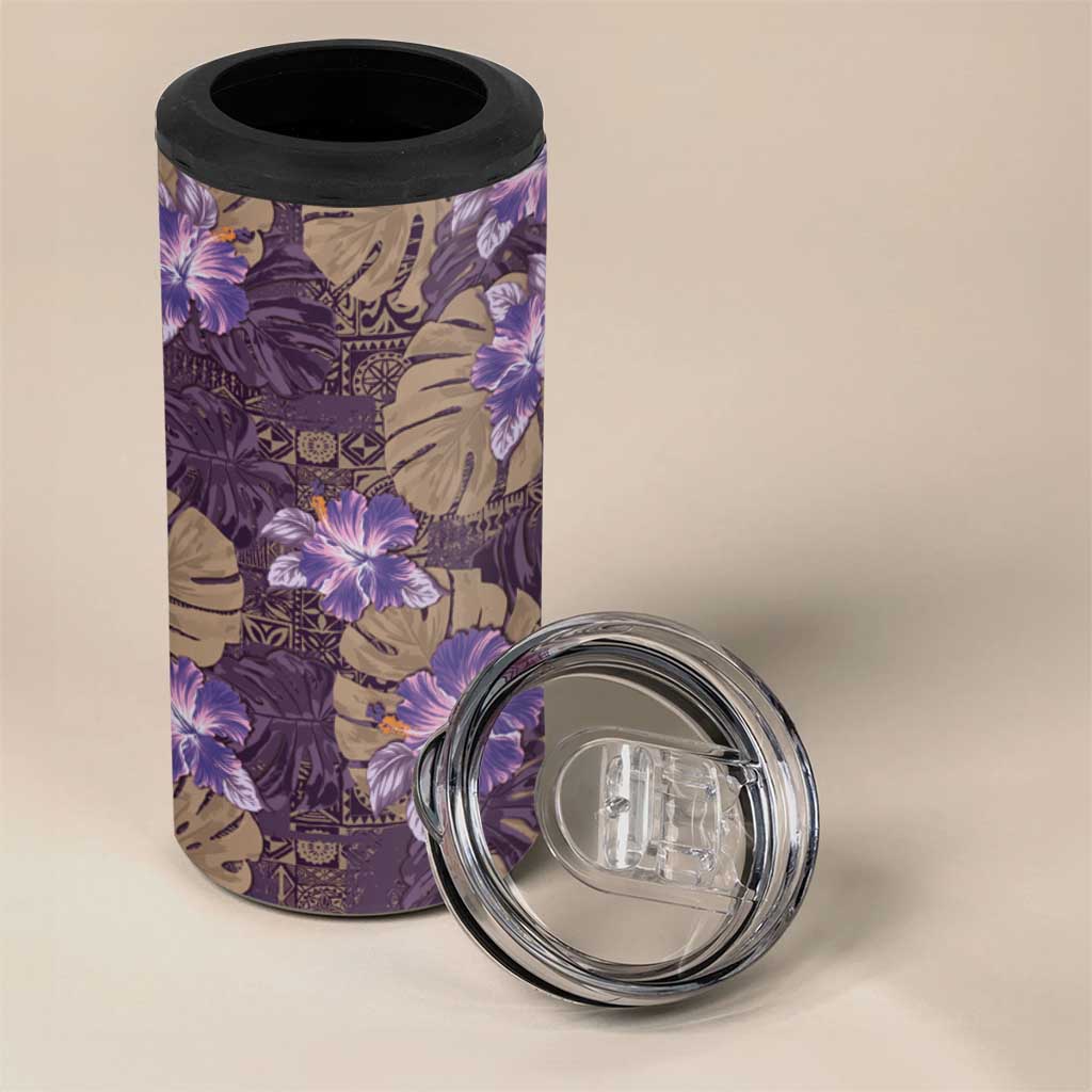 Hawaii 4 in 1 Can Cooler Tumbler Purple Polynesian Monstera Patterns - Polynesian Pride
