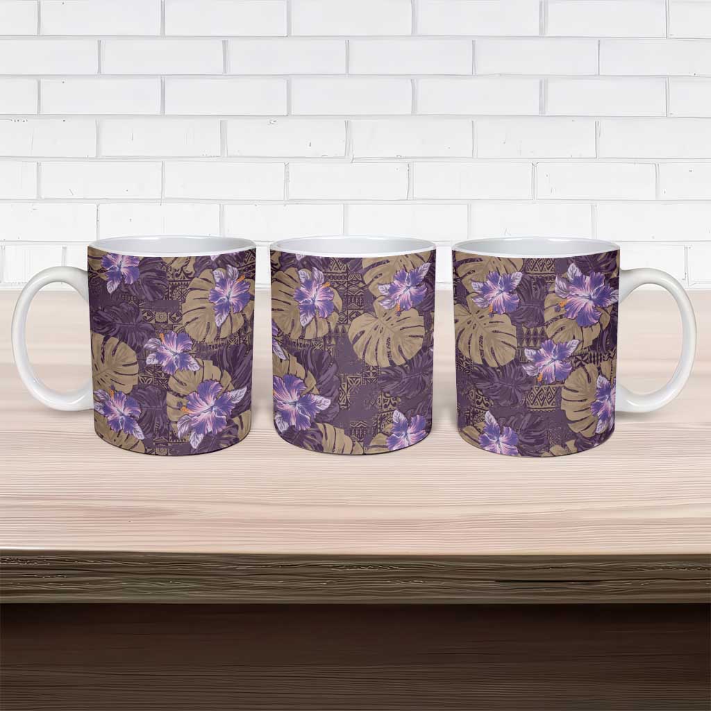 Hawaii Ceramic Mug Purple Polynesian Monstera Patterns - Polynesian Pride