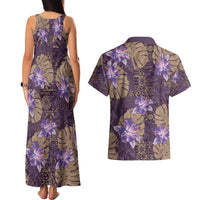 Hawaii Couples Matching Tank Maxi Dress and Hawaiian Shirt Purple Polynesian Monstera Patterns - Polynesian Pride