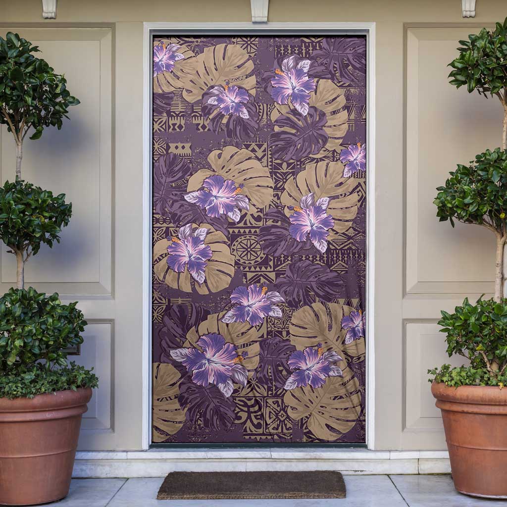 Hawaii Door Cover Purple Polynesian Monstera Patterns - Polynesian Pride