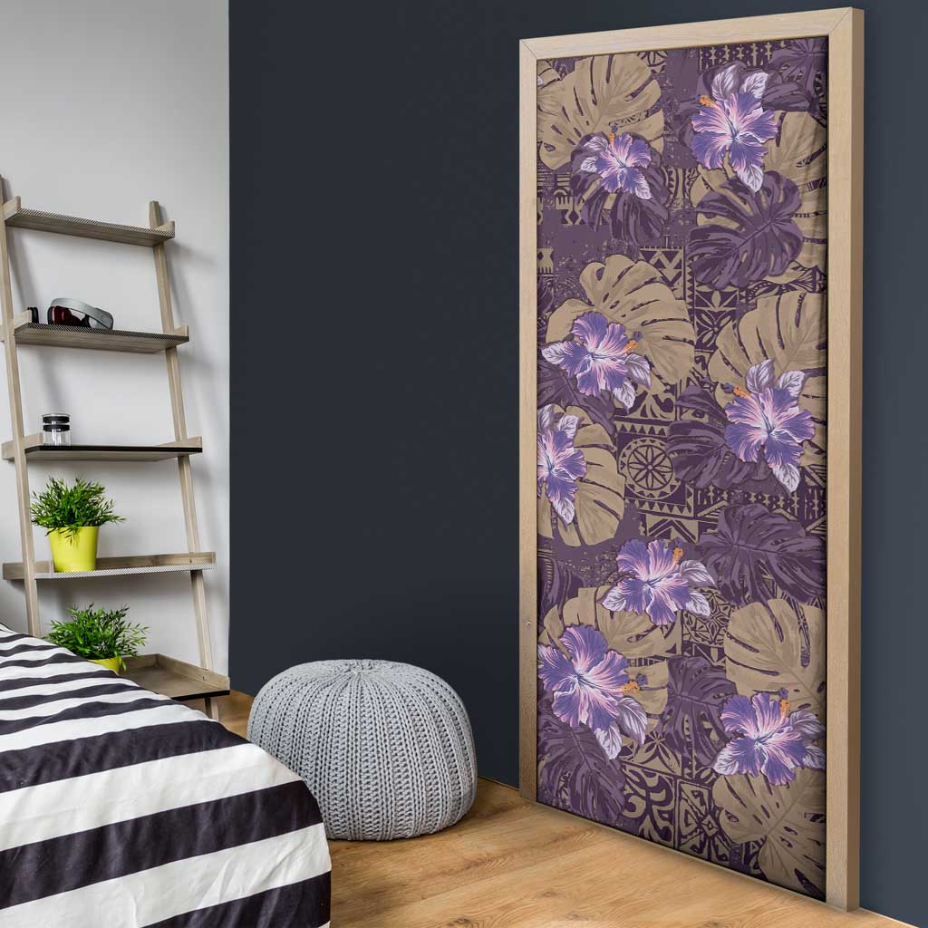 Hawaii Door Cover Purple Polynesian Monstera Patterns - Polynesian Pride