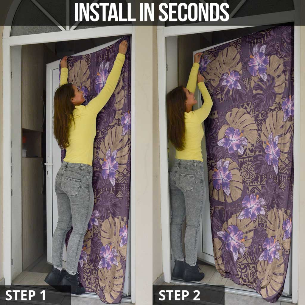 Hawaii Door Cover Purple Polynesian Monstera Patterns - Polynesian Pride