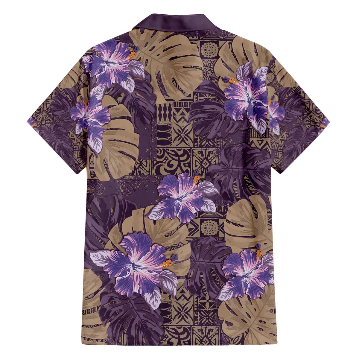 Hawaii Family Matching Off The Shoulder Long Sleeve Dress and Hawaiian Shirt Purple Polynesian Monstera Patterns - Polynesian Pride