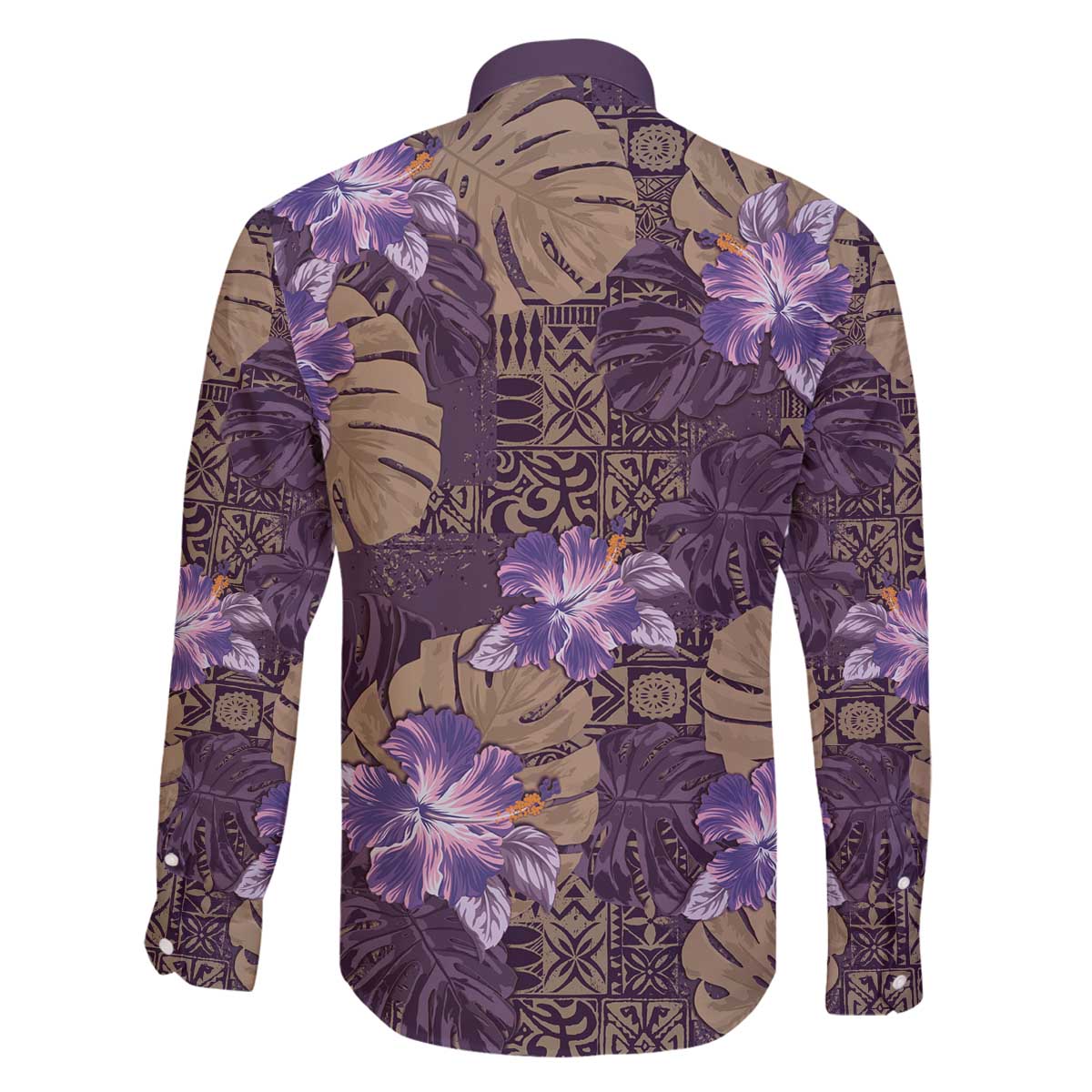 Hawaii Family Matching Off The Shoulder Long Sleeve Dress and Hawaiian Shirt Purple Polynesian Monstera Patterns - Polynesian Pride