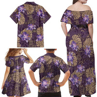 Hawaii Family Matching Off Shoulder Maxi Dress and Hawaiian Shirt Purple Polynesian Monstera Patterns - Polynesian Pride