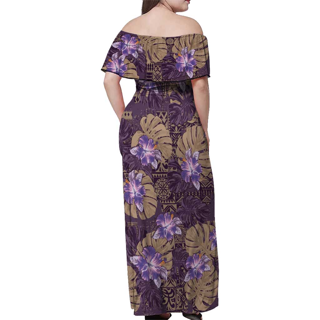 Hawaii Family Matching Off Shoulder Maxi Dress and Hawaiian Shirt Purple Polynesian Monstera Patterns - Polynesian Pride