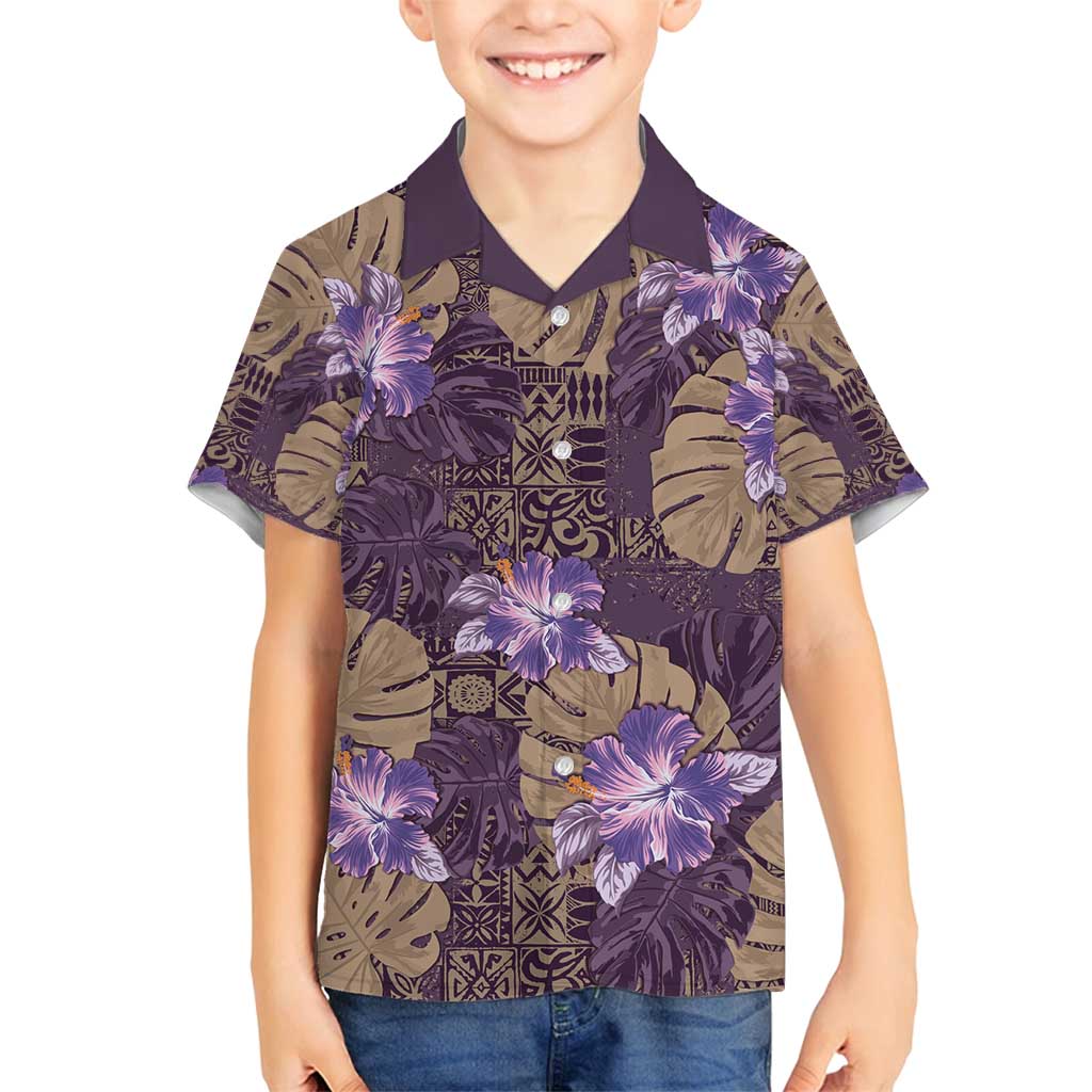 Hawaii Family Matching Off Shoulder Maxi Dress and Hawaiian Shirt Purple Polynesian Monstera Patterns - Polynesian Pride