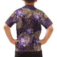 Hawaii Family Matching Off Shoulder Short Dress and Hawaiian Shirt Purple Polynesian Monstera Patterns - Polynesian Pride