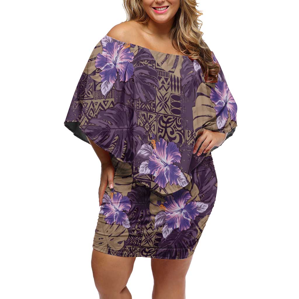 Hawaii Family Matching Off Shoulder Short Dress and Hawaiian Shirt Purple Polynesian Monstera Patterns - Polynesian Pride