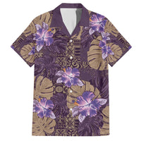 Hawaii Family Matching Puletasi and Hawaiian Shirt Purple Polynesian Monstera Patterns - Polynesian Pride