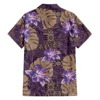 Hawaii Family Matching Short Sleeve Bodycon Dress and Hawaiian Shirt Purple Polynesian Monstera Patterns - Polynesian Pride