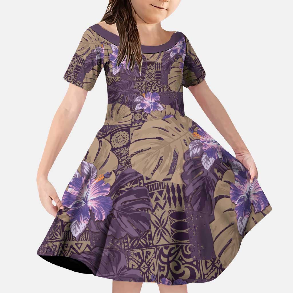 Hawaii Family Matching Summer Maxi Dress and Hawaiian Shirt Purple Polynesian Monstera Patterns - Polynesian Pride