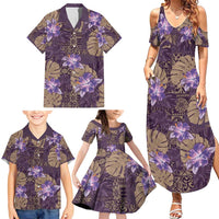 Hawaii Family Matching Summer Maxi Dress and Hawaiian Shirt Purple Polynesian Monstera Patterns - Polynesian Pride