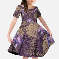 Hawaii Family Matching Tank Maxi Dress and Hawaiian Shirt Purple Polynesian Monstera Patterns - Polynesian Pride