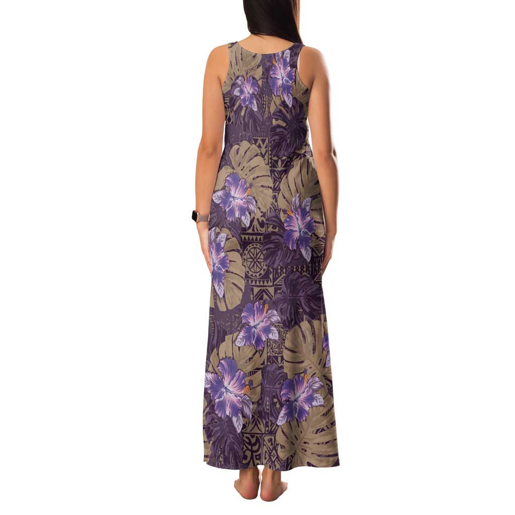 Hawaii Family Matching Tank Maxi Dress and Hawaiian Shirt Purple Polynesian Monstera Patterns - Polynesian Pride