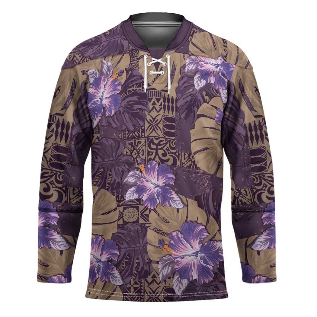 Hawaii Hockey Jersey Purple Polynesian Monstera Patterns DT05 Unisex Purple - Polynesian Pride