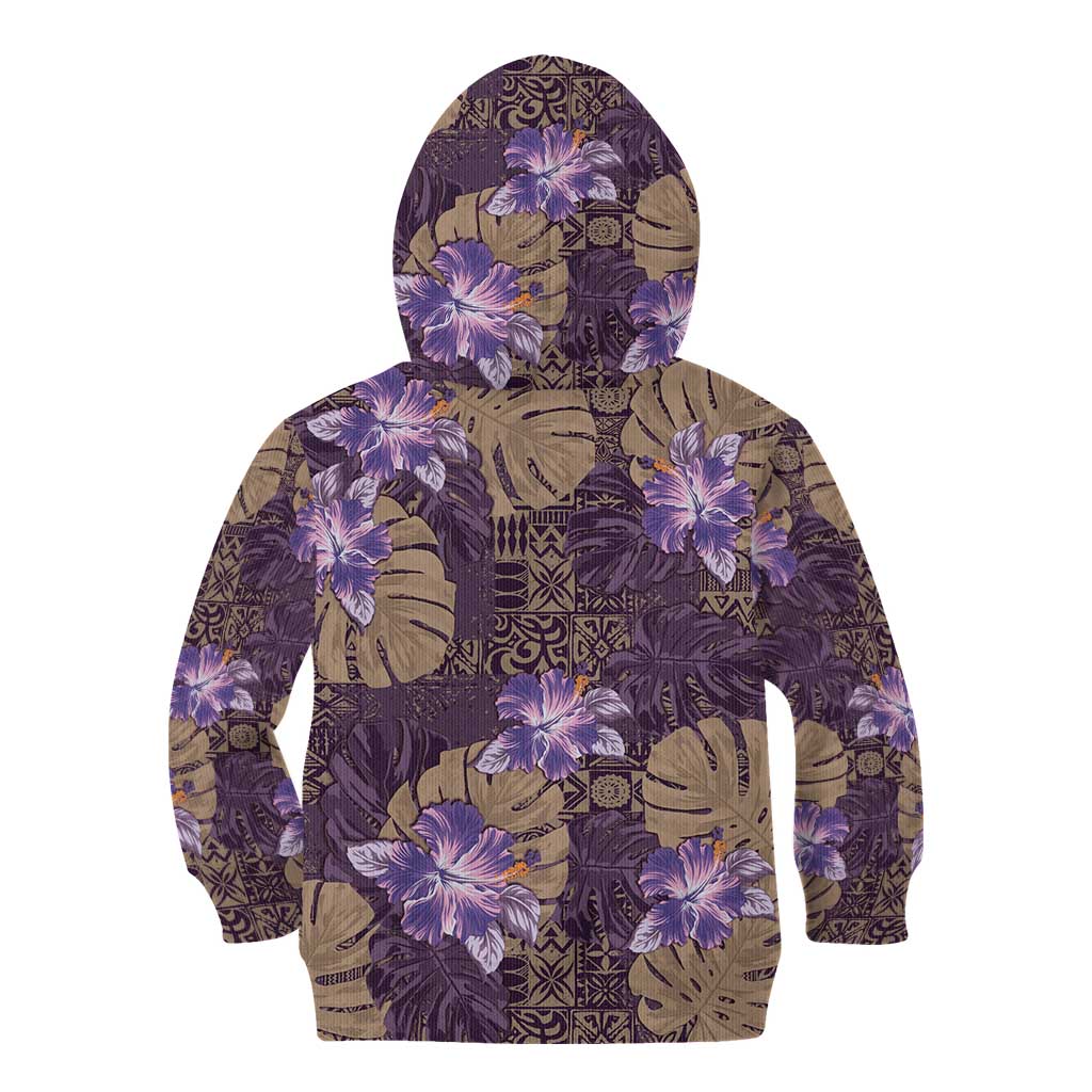 Hawaii Kid Hoodie Purple Polynesian Monstera Patterns - Polynesian Pride