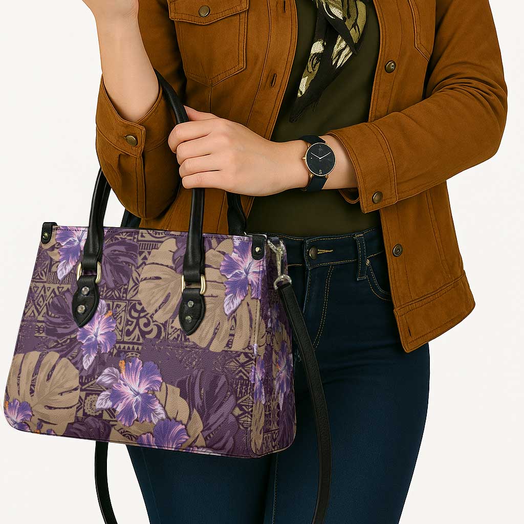 Hawaii Leather Bag Purple Polynesian Monstera Patterns - Polynesian Pride