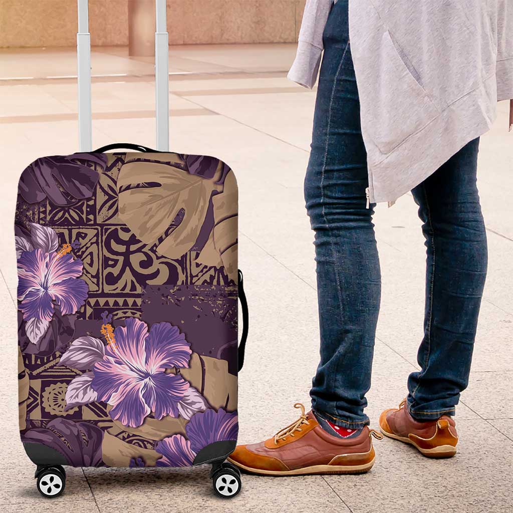 Hawaii Luggage Cover Purple Polynesian Monstera Patterns - Polynesian Pride