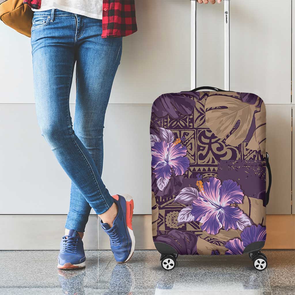Hawaii Luggage Cover Purple Polynesian Monstera Patterns - Polynesian Pride