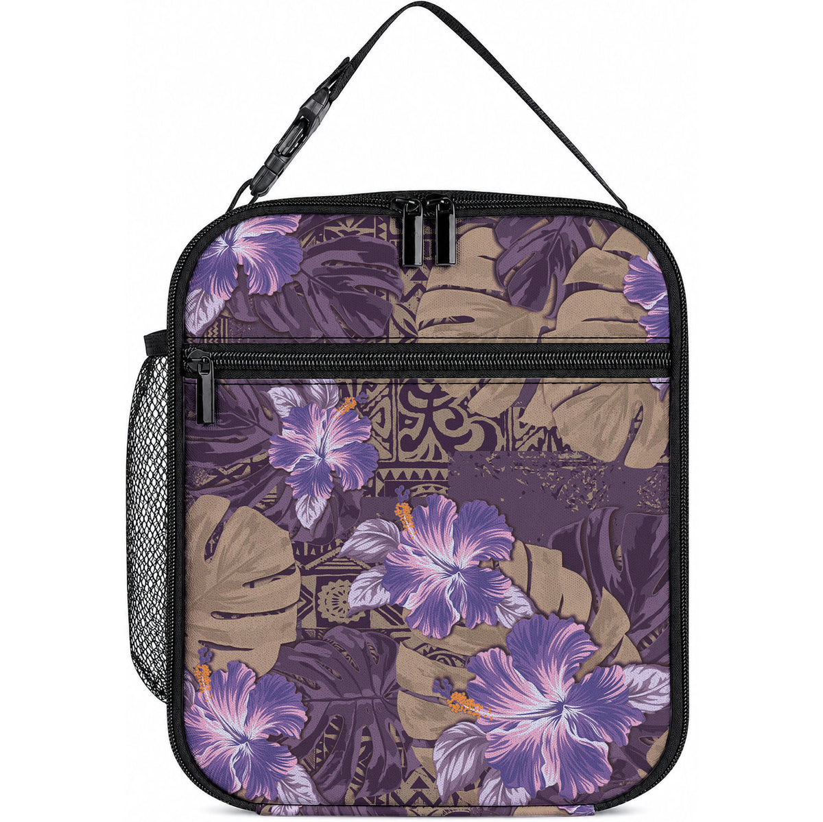 Hawaii Lunch Bag Purple Polynesian Monstera Patterns