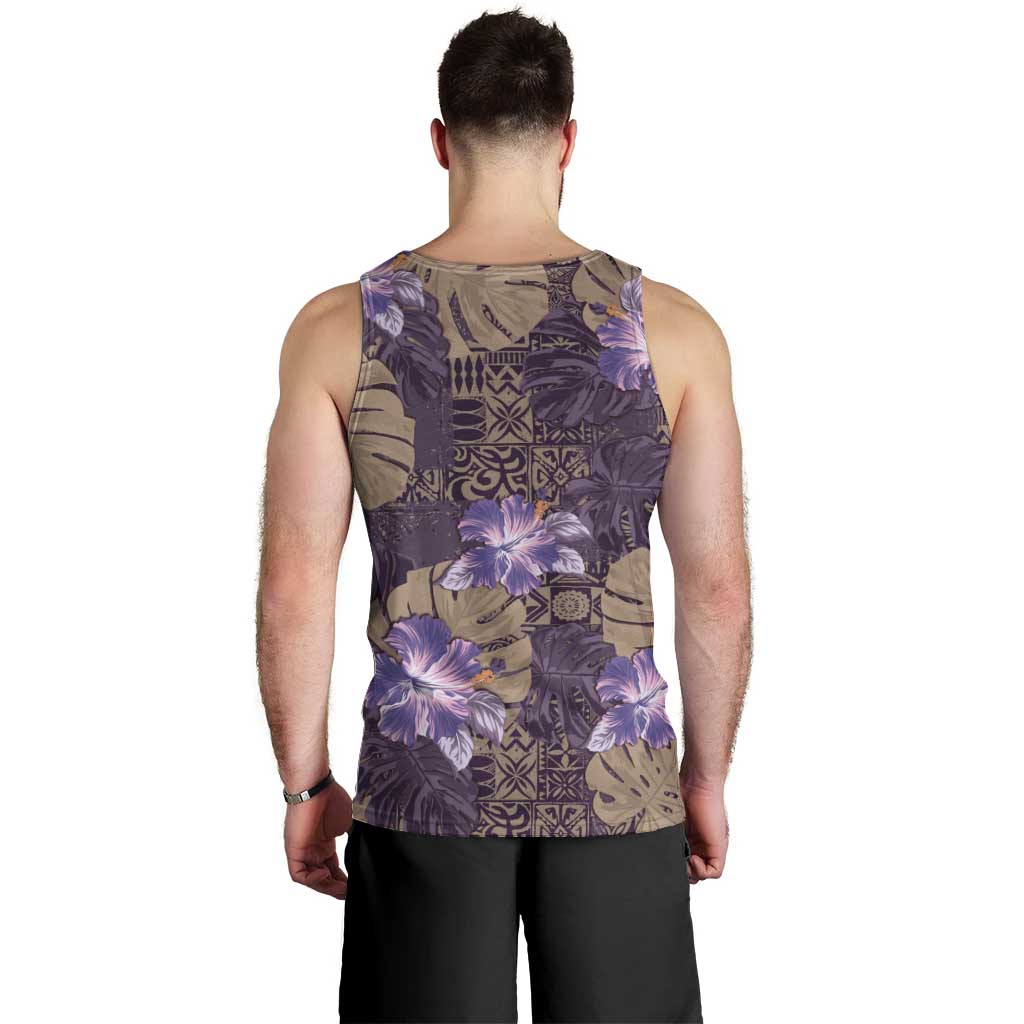 Hawaii Men Tank Top Purple Polynesian Monstera Patterns - Polynesian Pride