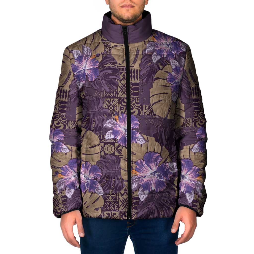 Hawaii Padded Jacket Purple Polynesian Monstera Patterns - Polynesian Pride