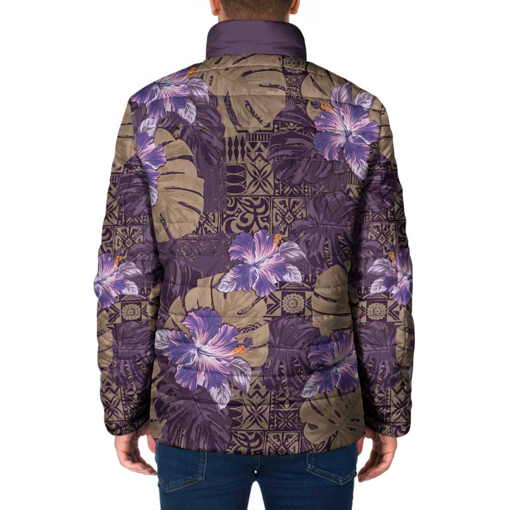 Hawaii Padded Jacket Purple Polynesian Monstera Patterns - Polynesian Pride