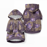 Hawaii Pet Hoodie Purple Polynesian Monstera Patterns