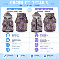 Hawaii Pet Hoodie Purple Polynesian Monstera Patterns