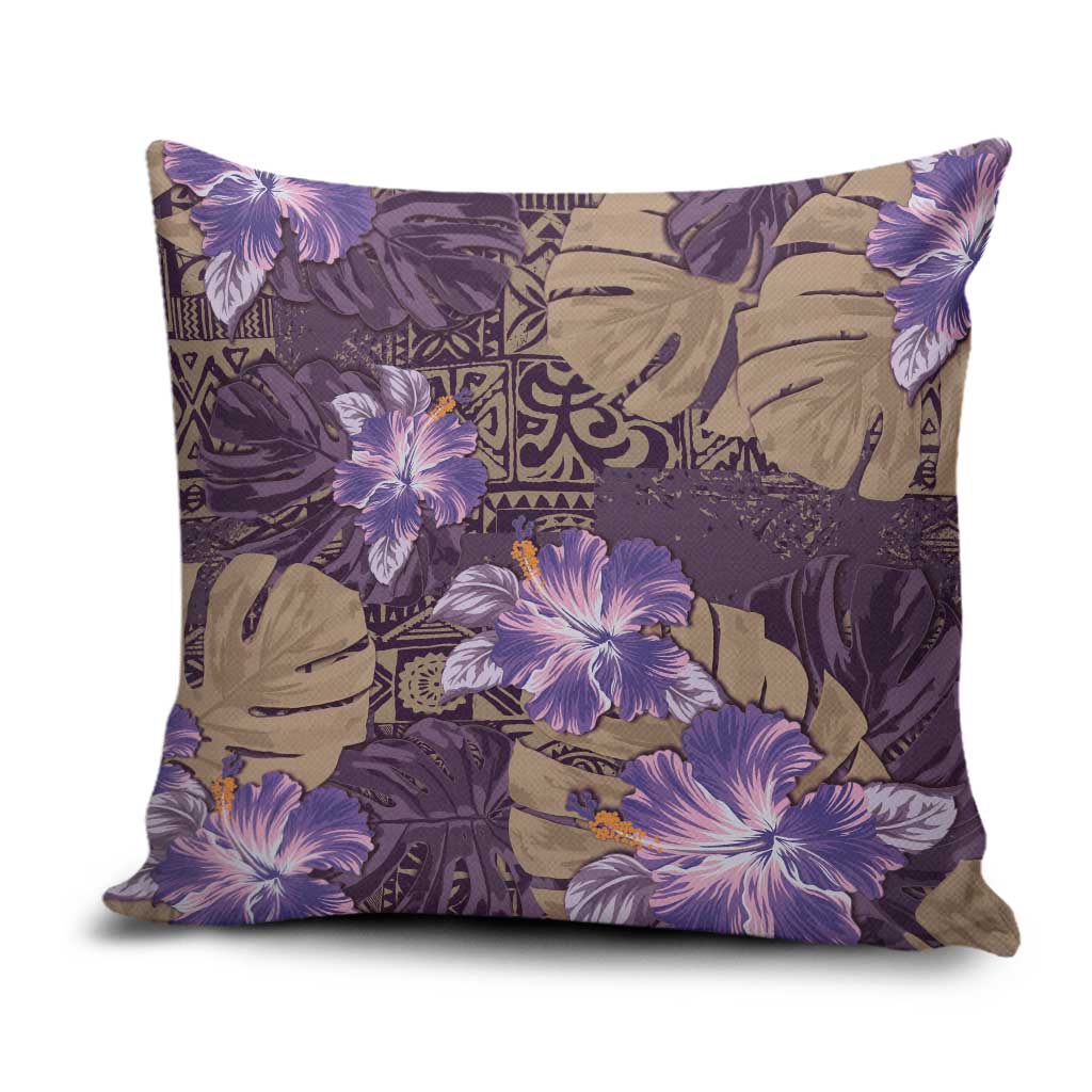 Hawaii Pillow Cover Purple Polynesian Monstera Patterns - Polynesian Pride