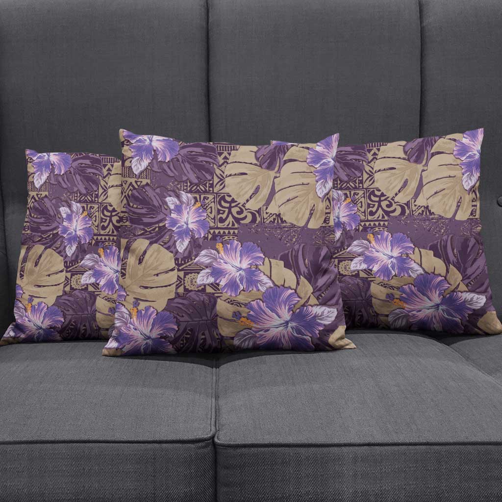 Hawaii Pillow Cover Purple Polynesian Monstera Patterns - Polynesian Pride