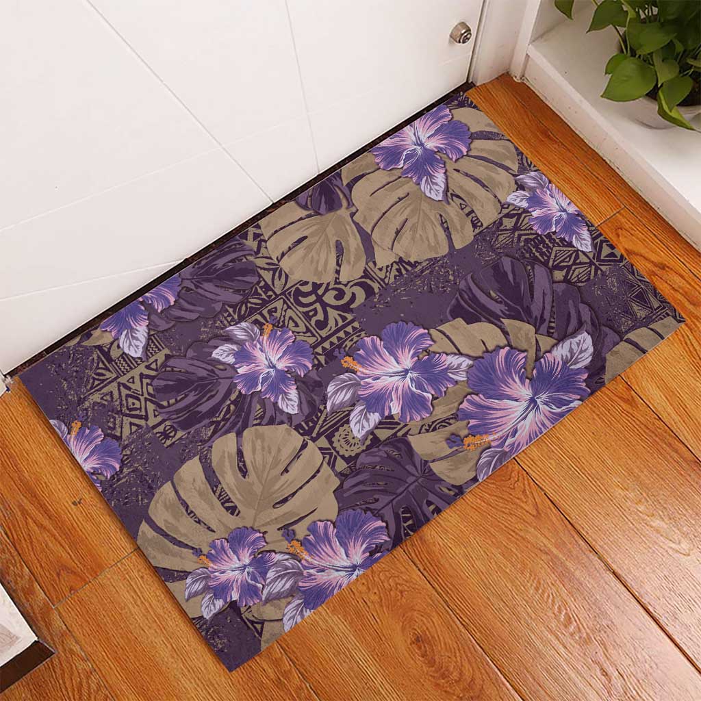 Hawaii Rubber Doormat Purple Polynesian Monstera Patterns - Polynesian Pride