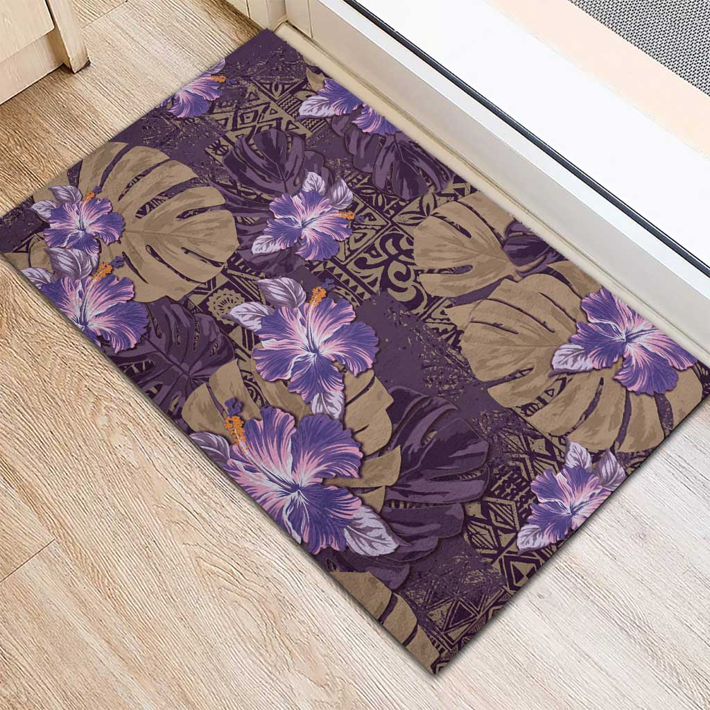 Hawaii Rubber Doormat Purple Polynesian Monstera Patterns - Polynesian Pride