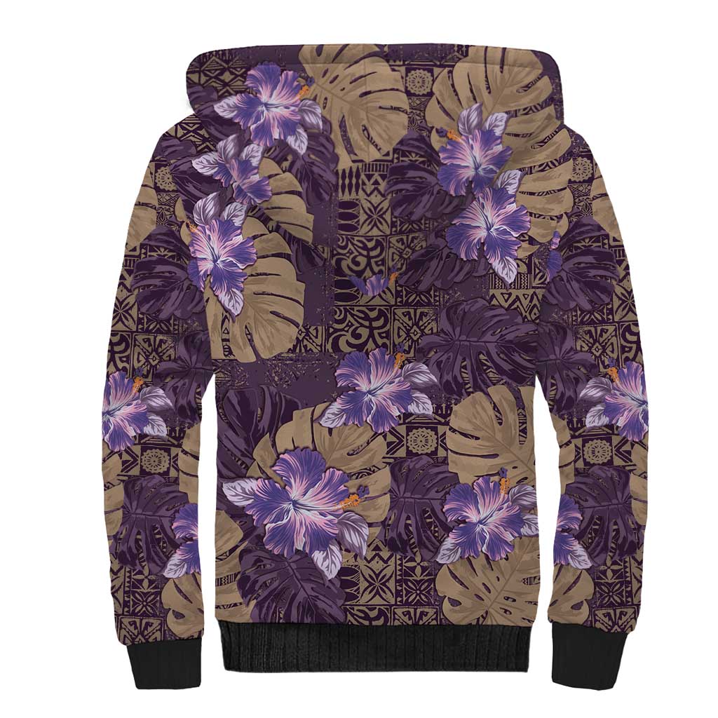 Hawaii Sherpa Hoodie Purple Polynesian Monstera Patterns DT05 - Polynesian Pride