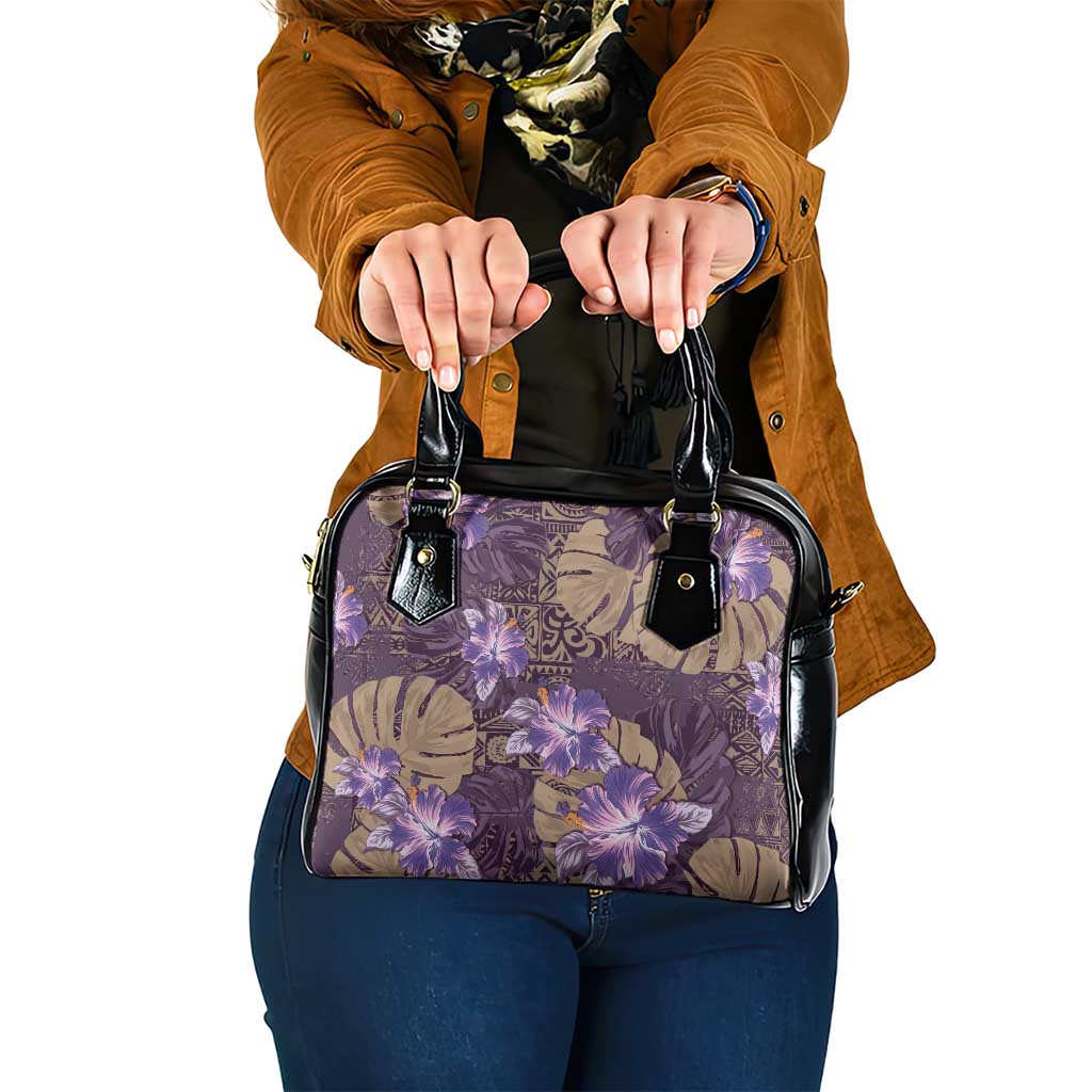 Hawaii Shoulder Handbag Purple Polynesian Monstera Patterns - Polynesian Pride
