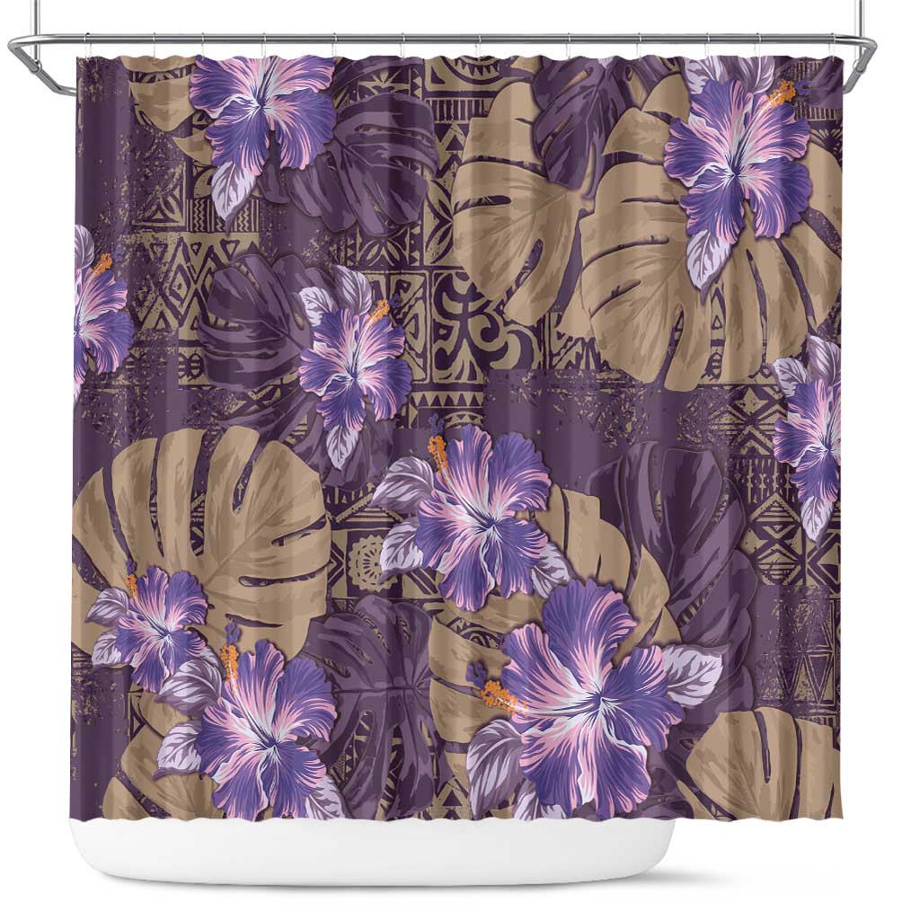 Hawaii Shower Curtain Purple Polynesian Monstera Patterns - Polynesian Pride